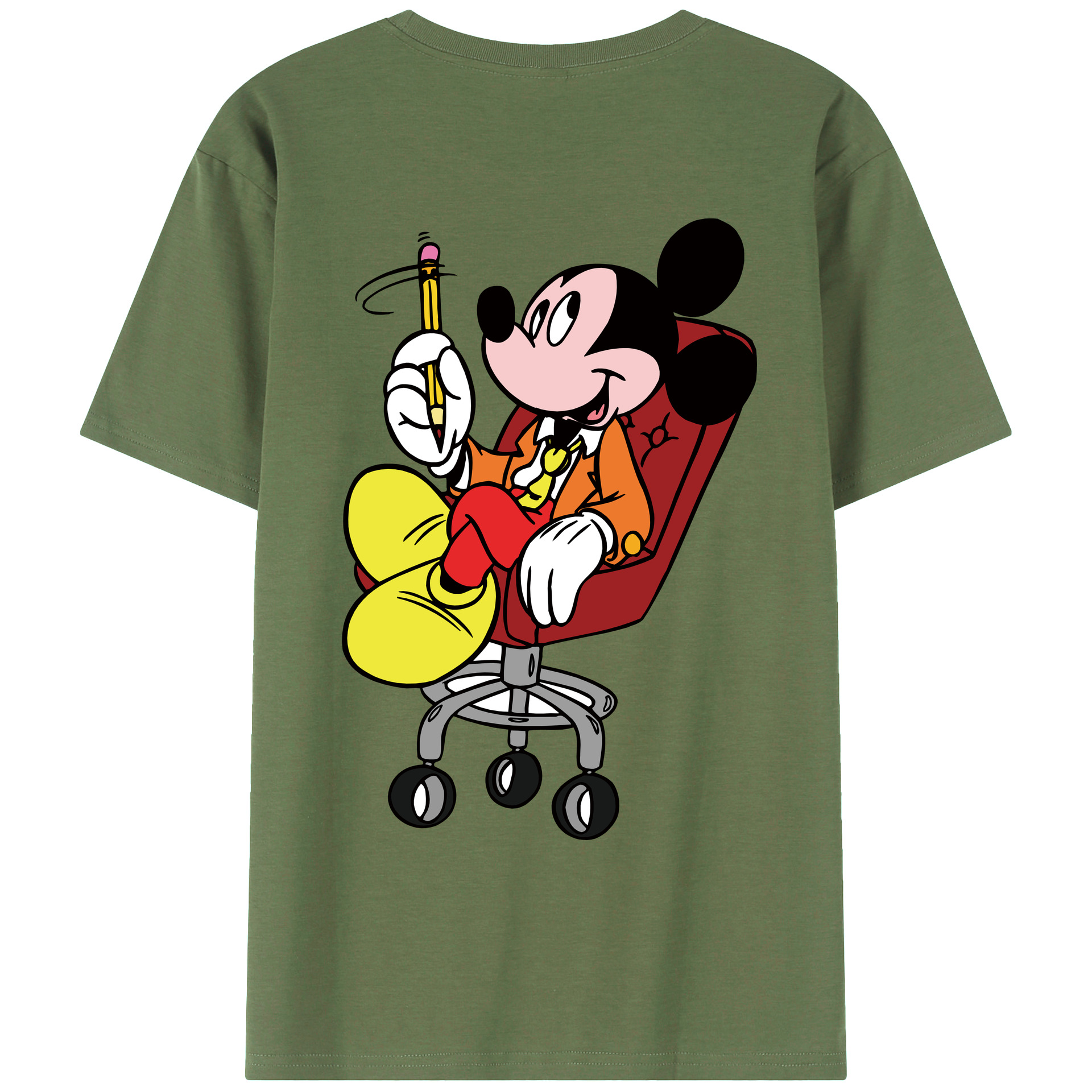 ミッキーマウス Mickey Mouse 綿100％ メンズ半袖Tシャツ（バックプリント） 通気性